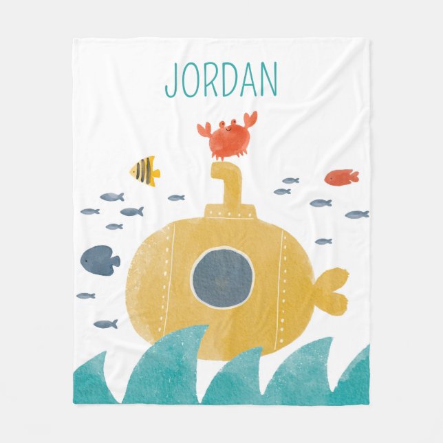 Cute Doodle Submarine | Explore Fleece Blanket (Front)