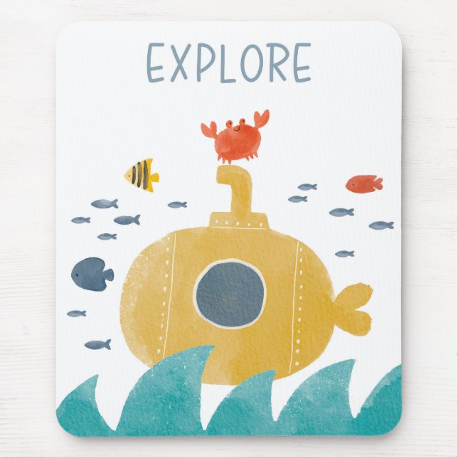 Cute Doodle Submarine | Explore Mouse Pad (Front)