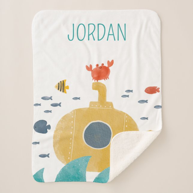 Cute Doodle Submarine | Explore Sherpa Blanket (Front)