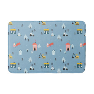 Cute Doodle Town Scene Pattern Bath Mat