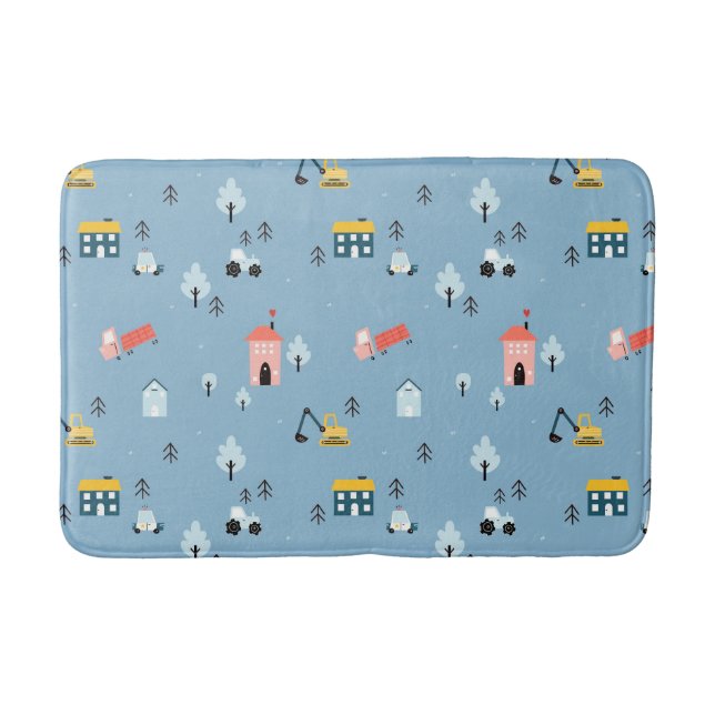 Cute Doodle Town Scene Pattern Bath Mat (Front)
