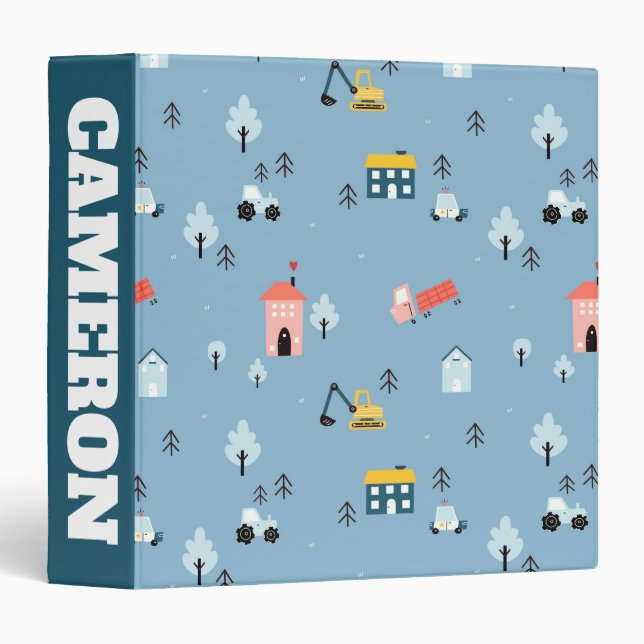 Cute Doodle Town Scene Pattern Binder (Front/Spine)