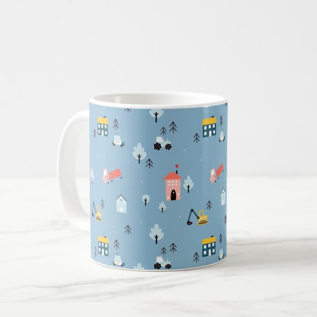 Cute Doodle Town Scene Pattern Coffee Mug (Front Left)