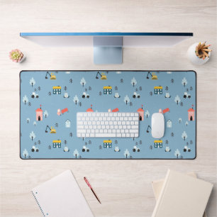 Cute Doodle Town Scene Pattern Desk Mat