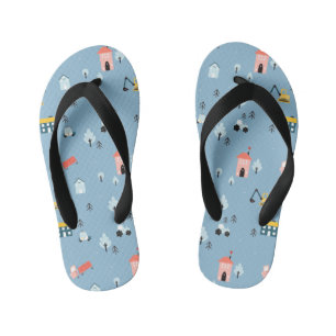 Cute Doodle Town Scene Pattern Kid's Flip Flops