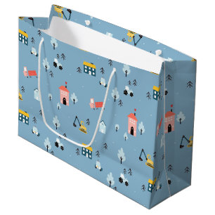 Cute Doodle Town Scene Pattern Large Gift Bag