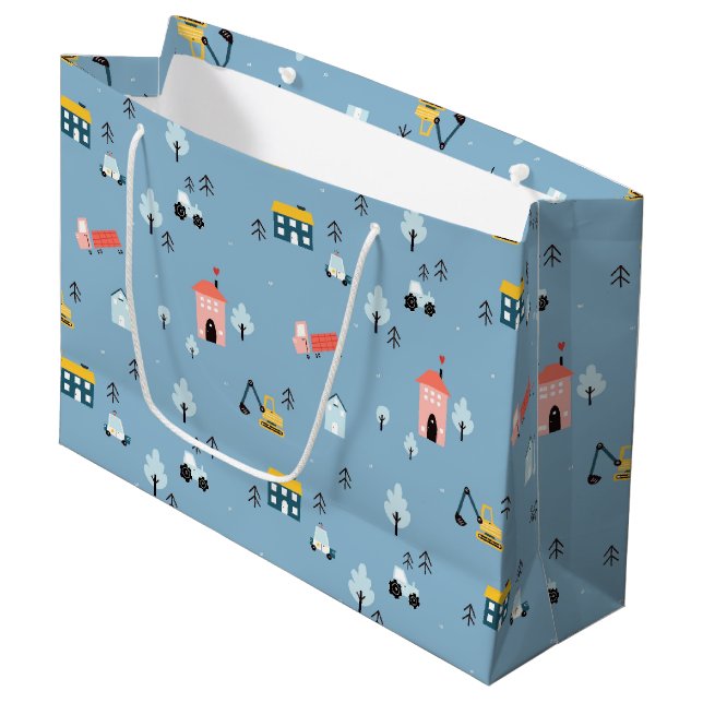 Cute Doodle Town Scene Pattern Large Gift Bag (Front Angled)