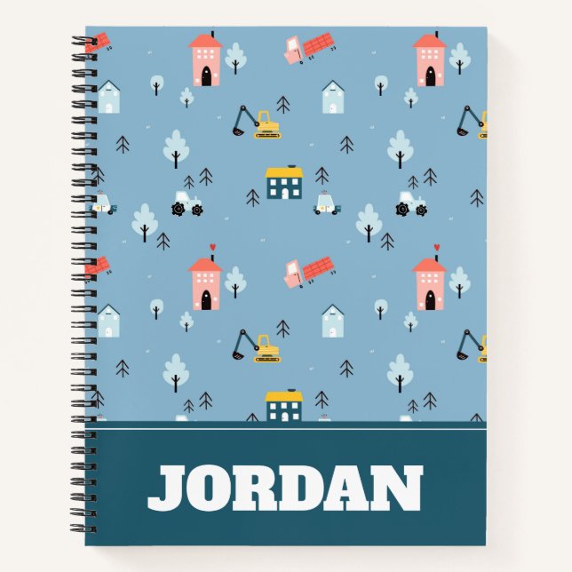 Cute Doodle Town Scene Pattern Notebook (Front)