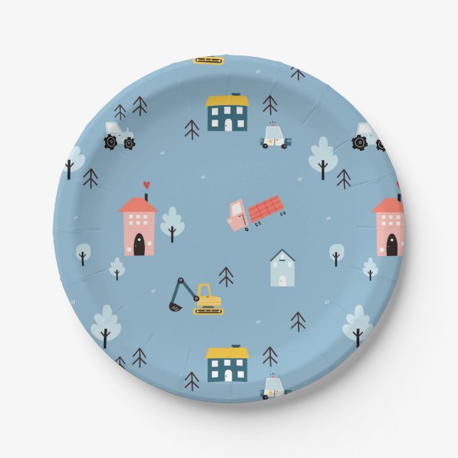 Cute Doodle Town Scene Pattern Paper Plate (Front)