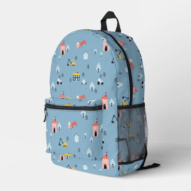 Cute Doodle Town Scene Pattern Printed Backpack (Back Corner Right)