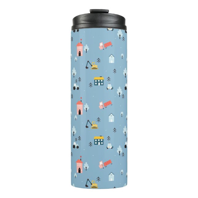 Cute Doodle Town Scene Pattern Thermal Tumbler (Front)