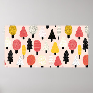 Cute doodle trees seamless vintage pattern. Repeat Poster