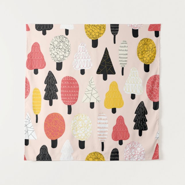 Cute doodle trees seamless vintage pattern. Repeat Tapestry (Front)