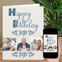 Cute Doodle Typography Blue Grey 3 Photo Birthday
