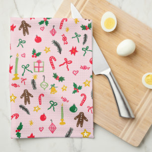 Cute Doodle Whimsical Christmas Holiday Hand-drawn Kitchen Towel