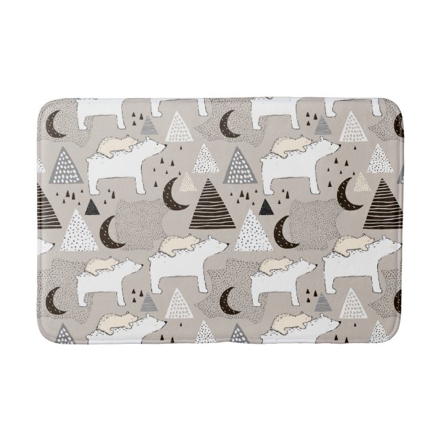 Cute Doodle Woodland Bear Pattern Bath Mat (Front)