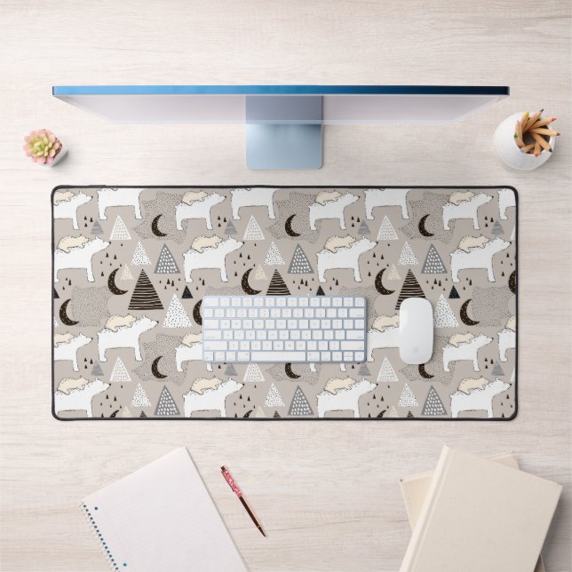Cute Doodle Woodland Bear Pattern Desk Mat (Office 1)