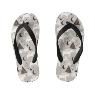 Cute Doodle Woodland Bear Pattern Kid's Flip Flops