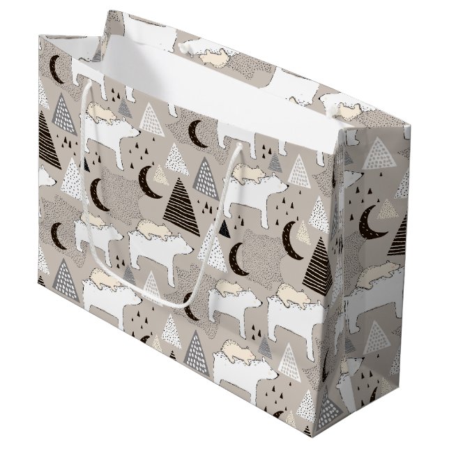 Cute Doodle Woodland Bear Pattern Large Gift Bag (Front Angled)