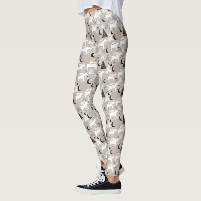 Cute Doodle Woodland Bear Pattern Leggings (Left)