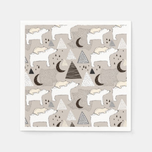Cute Doodle Woodland Bear Pattern Napkin