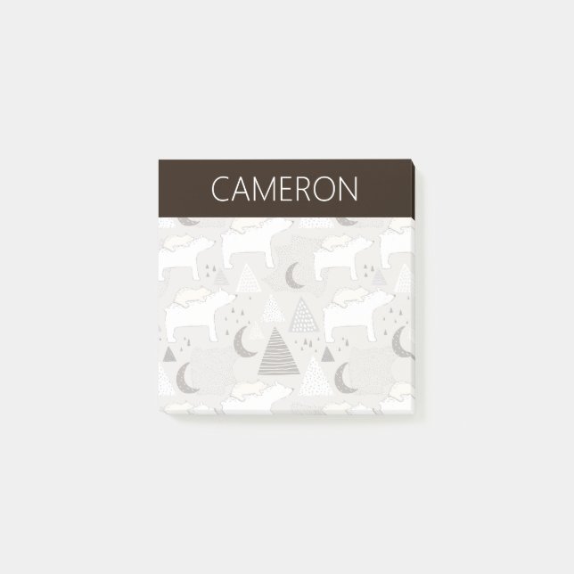 Cute Doodle Woodland Bear Pattern Post-it Notes (Front)