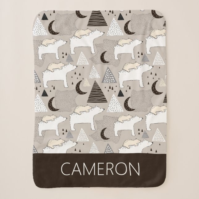 Cute Doodle Woodland Bear Pattern Sherpa Blanket (Front)