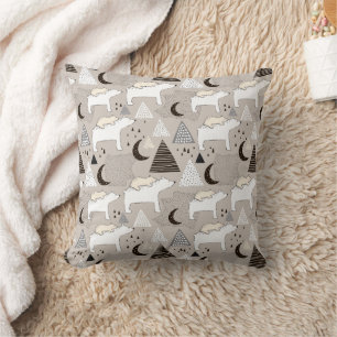 Cute Doodle Woodland Bear Pattern Throw Pillow