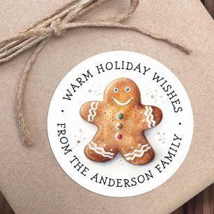 Cute dopey gingerbread man warm winter wishes classic round sticker