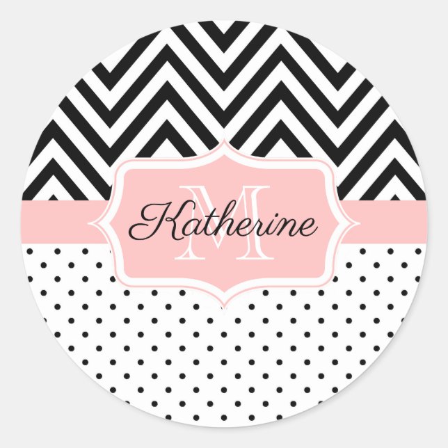 Cute Dots and Chevron Classic Round Sticker (Front)
