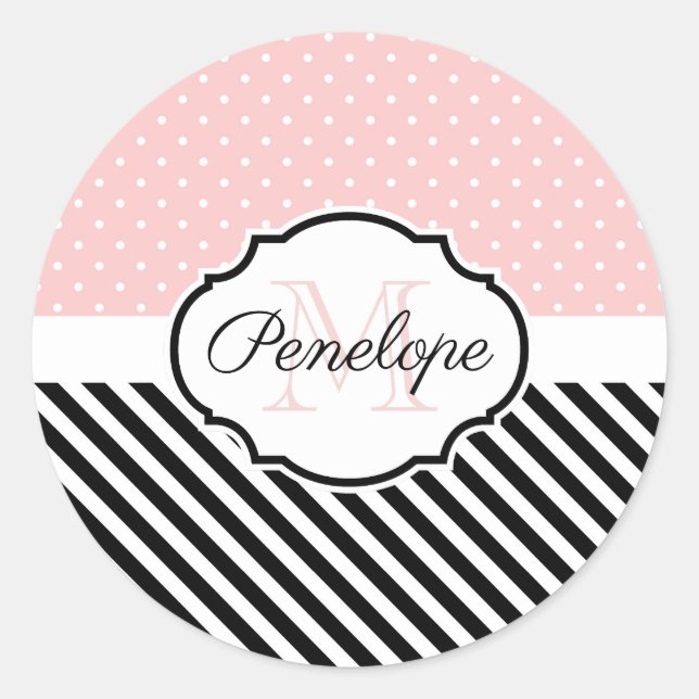 Cute Dots and Stripes Classic Round Sticker (Front)