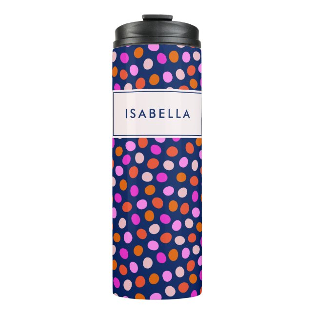 Cute Dots Spots Bright Blue Purple Personalized Thermal Tumbler (Front)