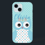 Cute Dotty Blue Owl Art Personalised iPhone 15 Case<br><div class="desc">Adorable owl art and polka dot pattern on personalised case.</div>