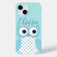 Cute Dotty Blue Owl Art Personalised