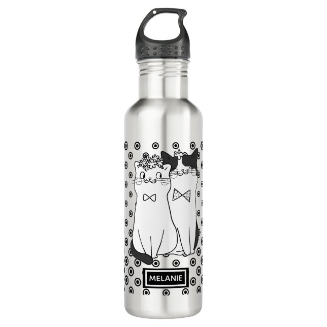 Cute Dotty Cats in Love Personalised 710 Ml Water Bottle (Front)