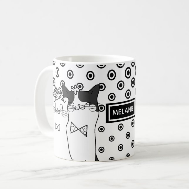 Cute Dotty Cats in Love Personalised Coffee Mug (Front Left)