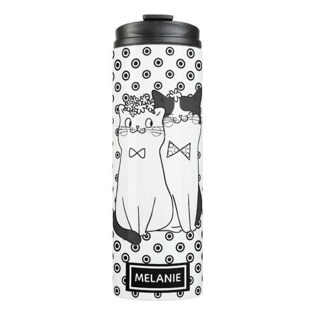 Cute Dotty Cats in Love Personalised Thermal Tumbler (Front)