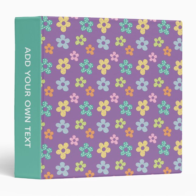 Cute Dotty Flower Pattern Purple Custom Text Binder (Front/Spine)