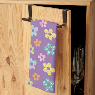 Cute Dotty Flower Pattern Purple Kitchen Towel