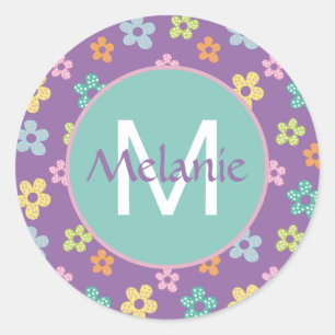 Cute Dotty Flower Pattern Purple Personalised Classic Round Sticker
