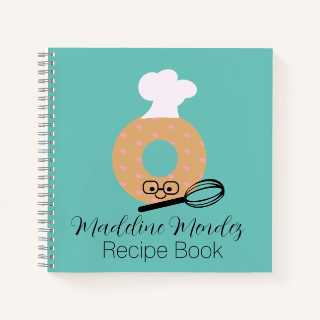 Cute Doughnut Baker Recipe Kids Blue Notebook (Front)