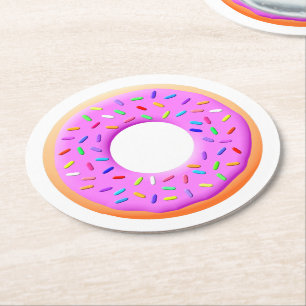 Cute Doughnut Drawing With Sprinkles Round Paper Coaster