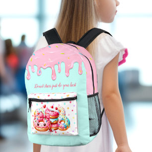 Cute Doughnut Dripping Icing Sweet Girl Pink Bow N Printed Backpack