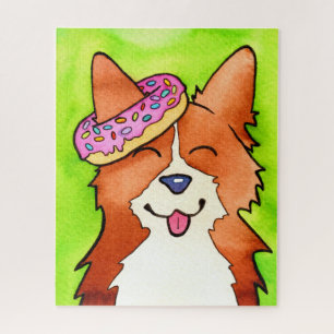 Cute Doughnut Ear Watercolor Corgi Jigsaw Puzzle