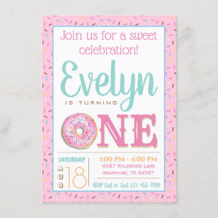 Cute Doughnut First Birthday Party Invitation