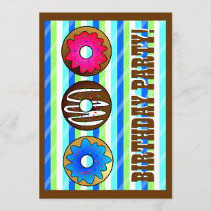 Cute Doughnut Party Birthday Invite 5 x 7 - Blue
