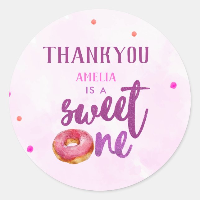 Cute Doughnut sweet one girl 1st Birthday favour Classic Round Sticker (Front)