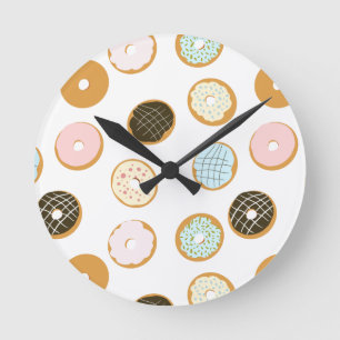 Cute Doughnut with Colourful Frosting Baker  Round Clock