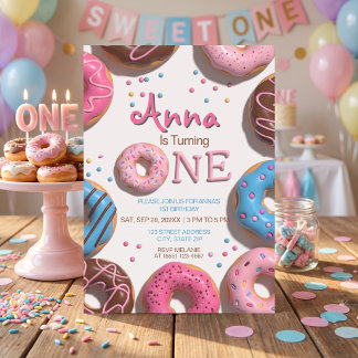 cute doughnuts 1st birthday invitation