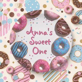 Cute Doughnuts 1st Birthday Paper Plate